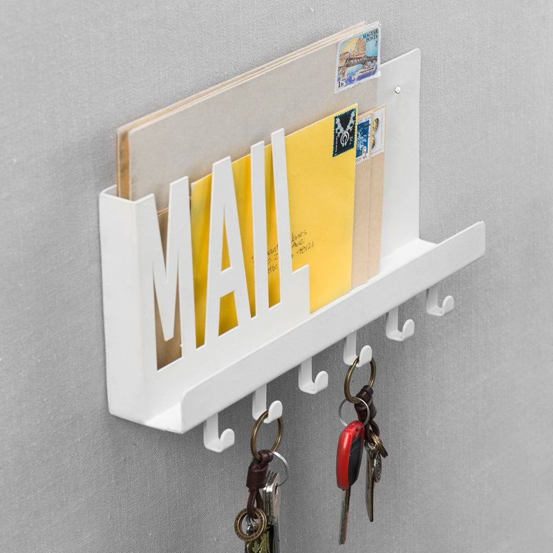 Ebern Designs Mail Sorter Shelf With 6 Key Hooks Wayfair